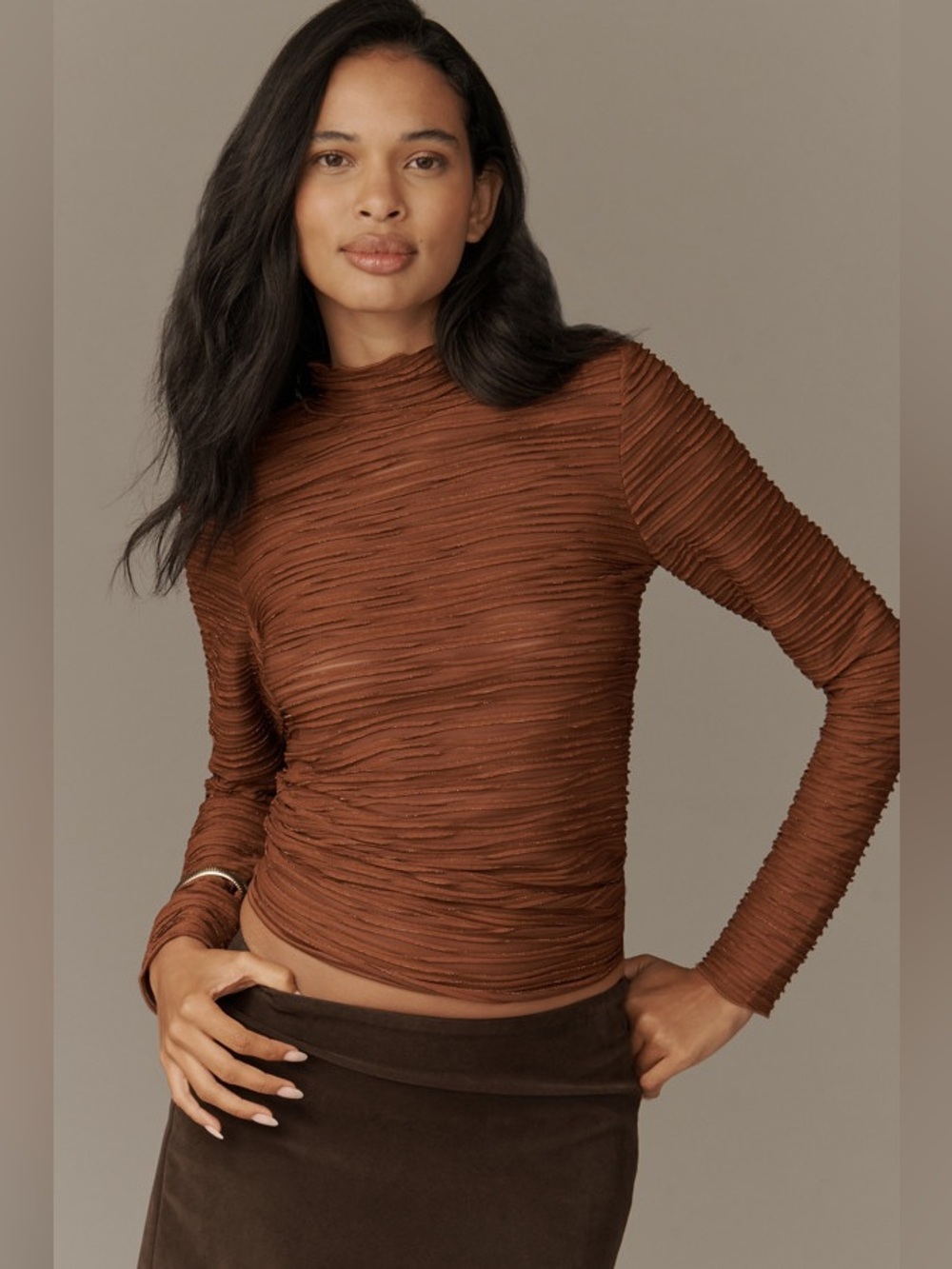 Anthropologie x Pilcro Metallic Textured Turtleneck Top
